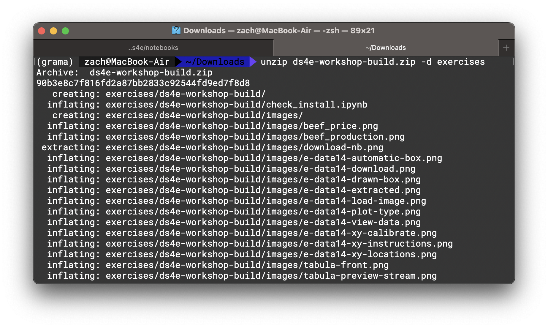 terminal unzip